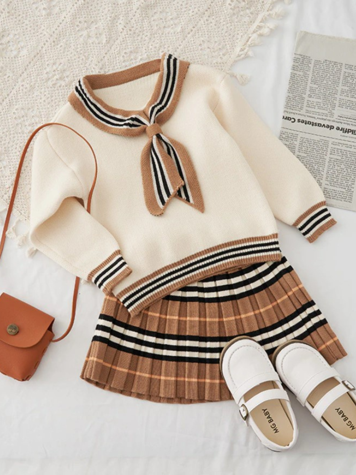 Chic and Preppy Striped Knit Sweater and Skirt Set