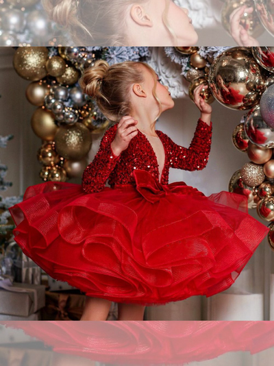 Red Sequin Tutu Dress | Little Girls Formal Dress - Mia Belle Girls