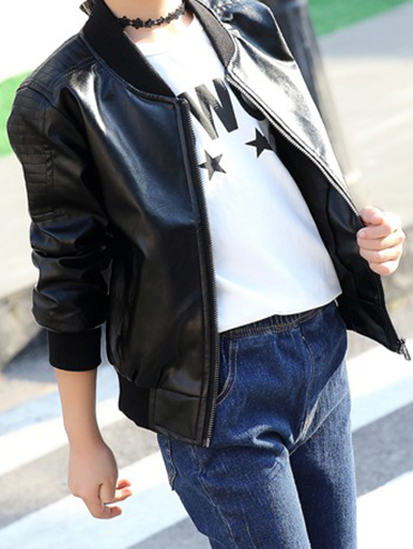 Girls Faux leather bomber style jacket with zipper