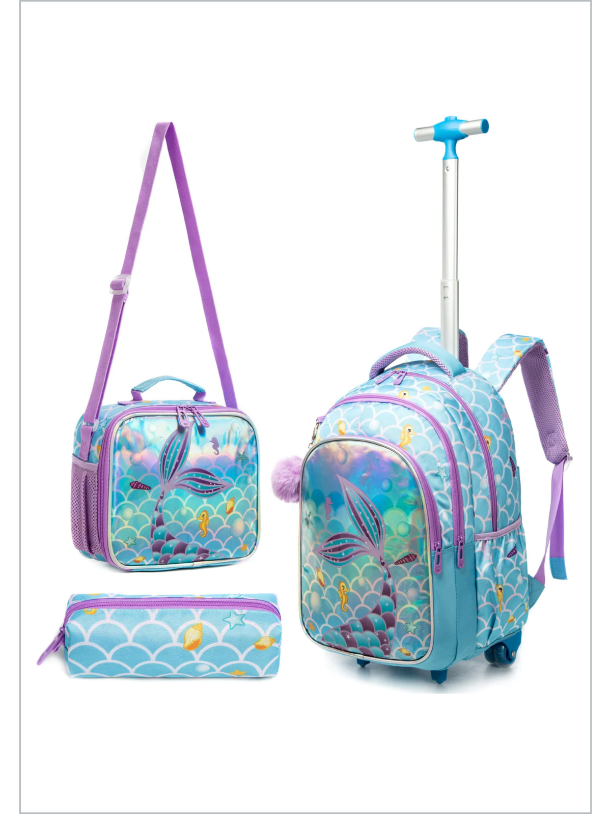 Back To School Bags | Mermaid Backpack Trolley Set | Mia Belle Girls