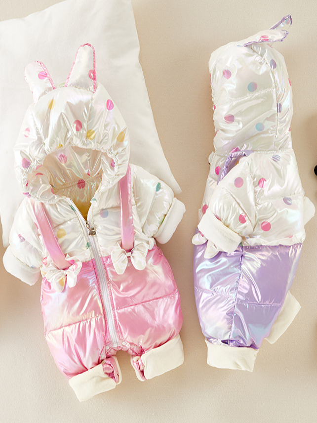Baby Winter Weather Polka Dot Bunny Hooded Jumpsuit