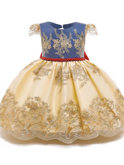 Baby Floral Lace Embroidery Beaded Dress With Bow Dress