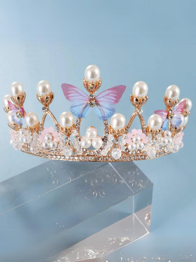Mia Belle Girls Butterfly Pearl Crown | Girls Accessories