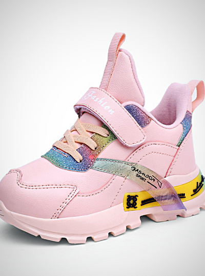 Girls Rainbow Accent Casual Sneakers By Liv and Mia Pink