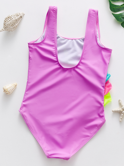 Kids One Piece Swimwear | Little Girls Purple Unicorn Ruffle Swimsuit