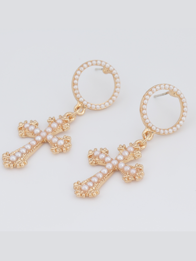 Girls Formal Accessories | Pearled Cross Earrings | Girls Boutique