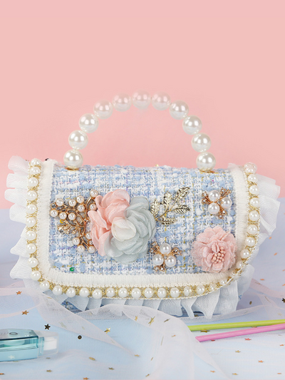 Mia Belle Girls Pearl-Embellished Tweed Bag | Girls Accessories