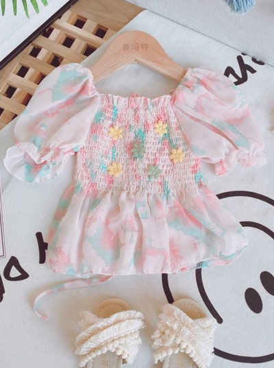 Blissful Blossoms Pastel Puff Sleeve Blouse