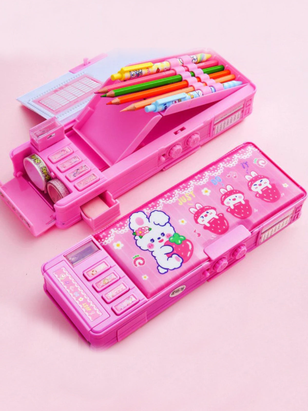 Study Buddy Pink Pencil Case With Buttons