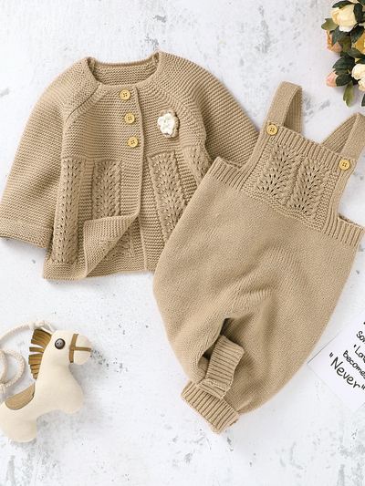 Baby "You're the Knit Girl" Sweater and Jumpsuit Onesie Set Beige