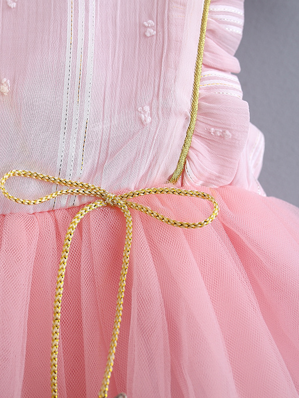 Baby Spring Baby tulle dress has delicate gold star details-pink-tulle-ruffled