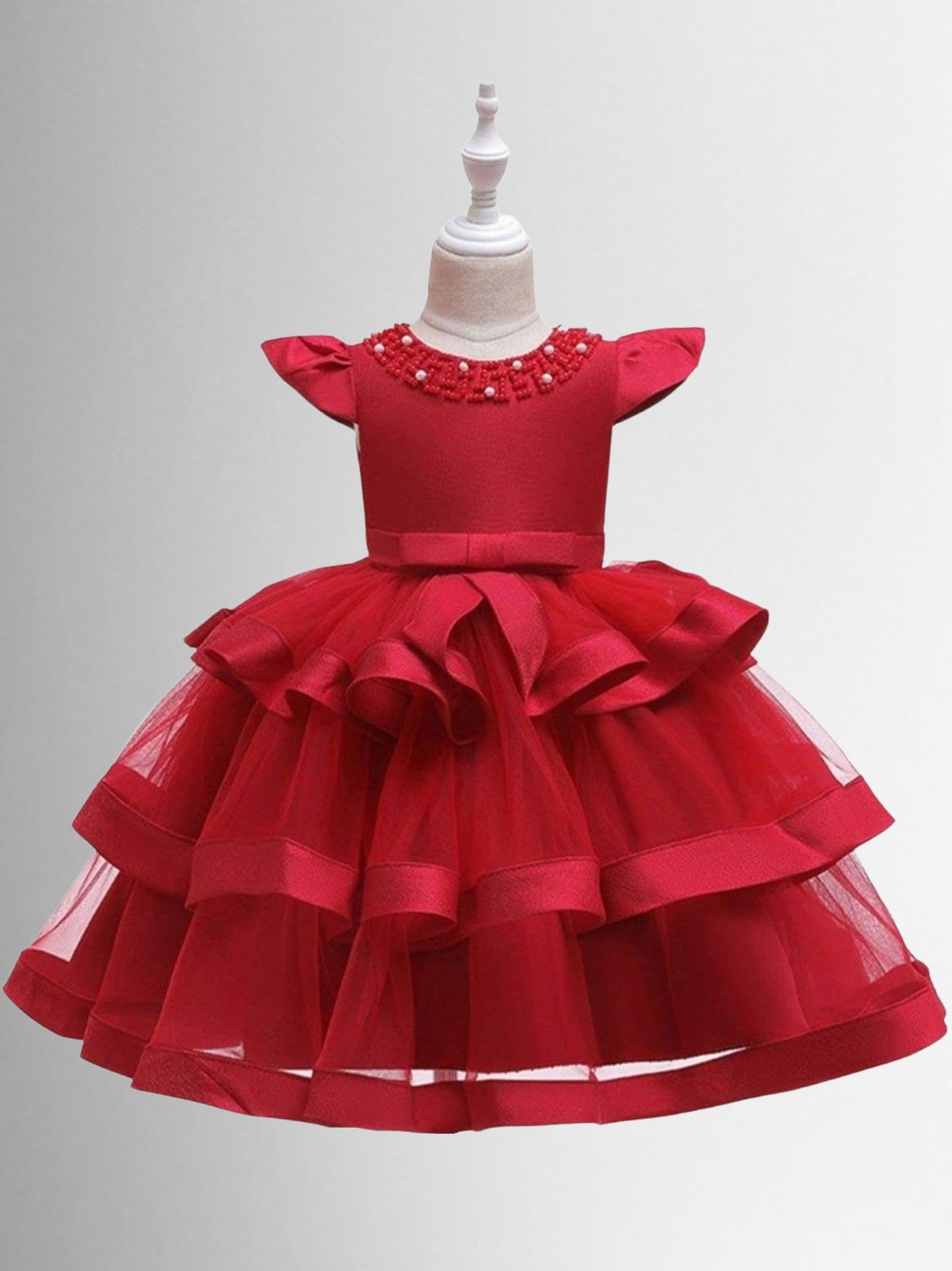 Girls Tiered Ruffle Princess Holiday Dress with Embellished Collar