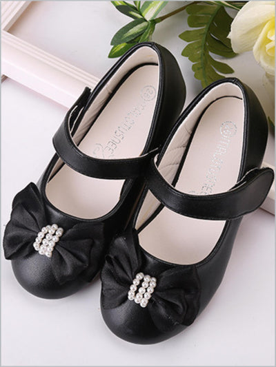 Girls Pearl Embellished Bow Tie Mary Jane Flats By Liv and Mia