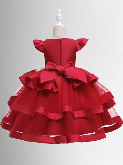 Girls Tiered Ruffle Princess Holiday Dress with Embellished Collar
