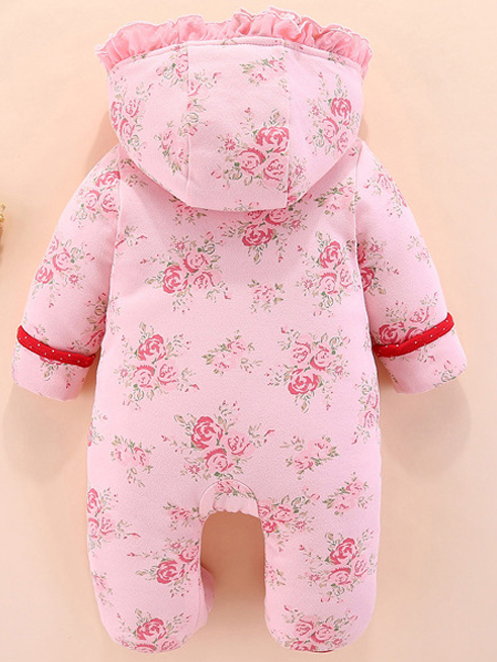 Baby All Dolled Up Floral Hood and Footie Jumpsuit - Pink
