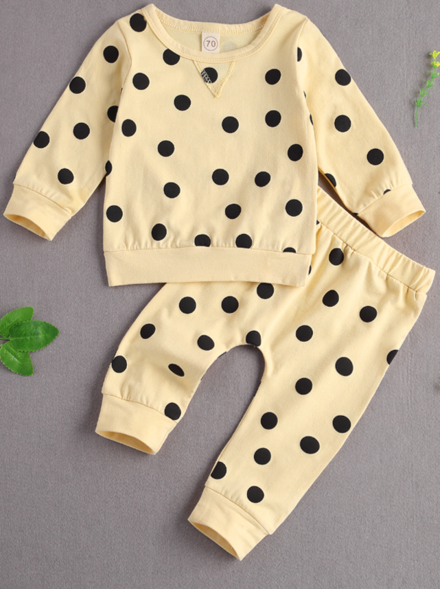 Baby Precious Polka Dot Long Sleeve Shirt And Legging Set Yellow