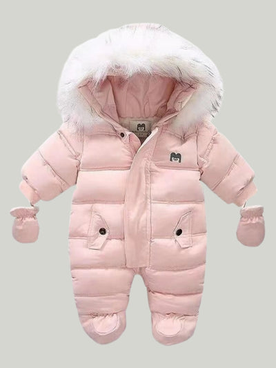 Baby  Faux Fur Lined Hooded Puff Coat Onesie - Mia Belle Girls