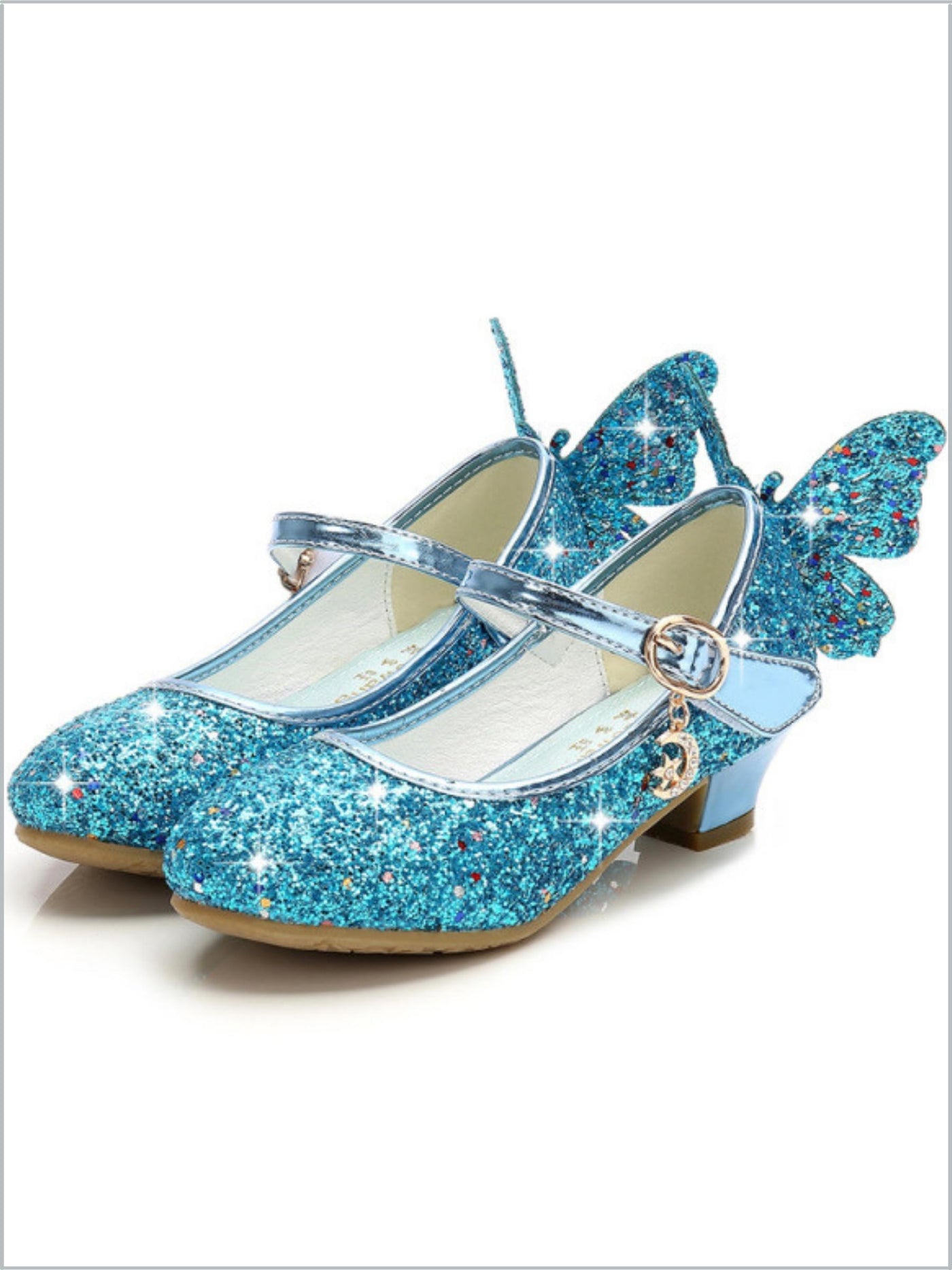 Girls Glitter Butterfly Mary Jane Mini Heels By Liv and Mia - Blue