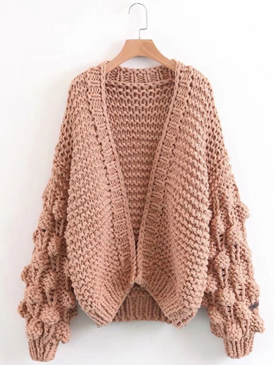 Women's Thick Knit Bell Sleeve Cardigan Beige