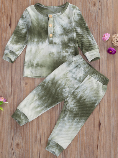 Baby Tie-Die Toddler Ribbed Long Sleeve Shirt and Legging Set Green