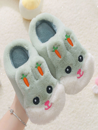 Girls Fluffiest Bunny House Slipper Slides By Liv and Mia - Mint