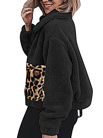 Women's Fluffy Fleece jacket with Leopard Pockets