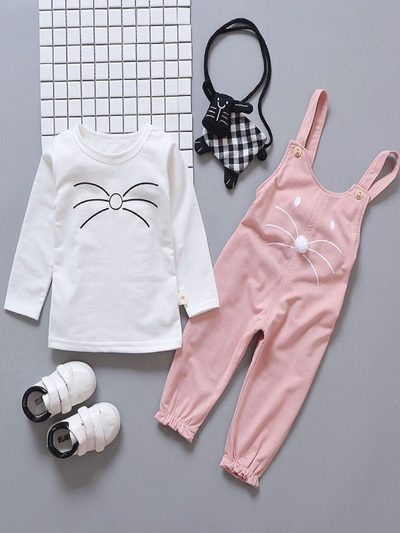 Baby Hunny Bunny Long Sleeve Shirt and Overalls Set Pink