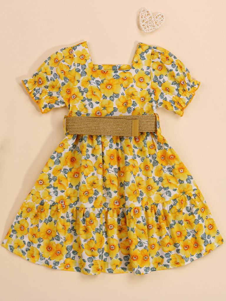 Girls Cute Outfit Ideas | Floral Dress with Belt | Mia Belle Girls