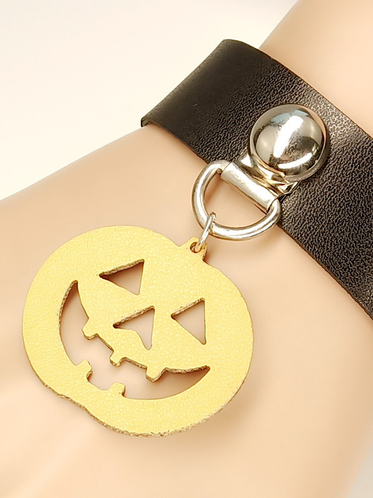 Girls Jack-O-Lantern Leather Bracelet