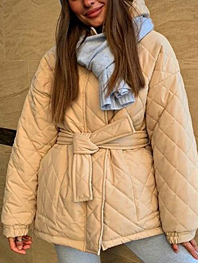 Women's Hooded Quilted Parka with Belt - Mia Belle Girls