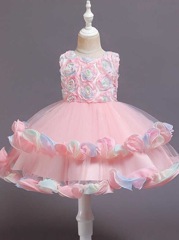 Girls Easter Dresses | Pink Rainbow Roses Elegant Tulle Tutu Dress 