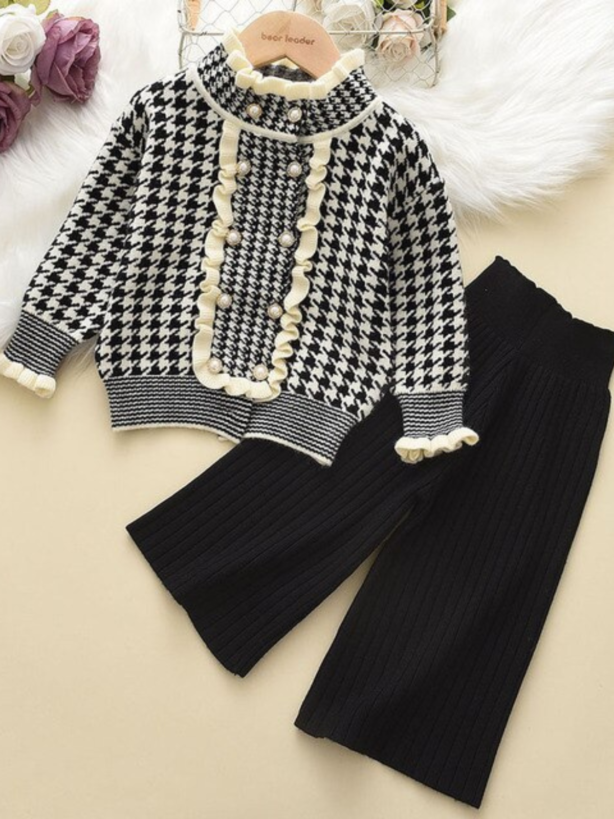 Preppy and Polished Houndstooth Sweater and Pants Set