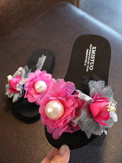 Girls Spring Flowers and Pearls Slides By Liv and Mia - Hot Pink