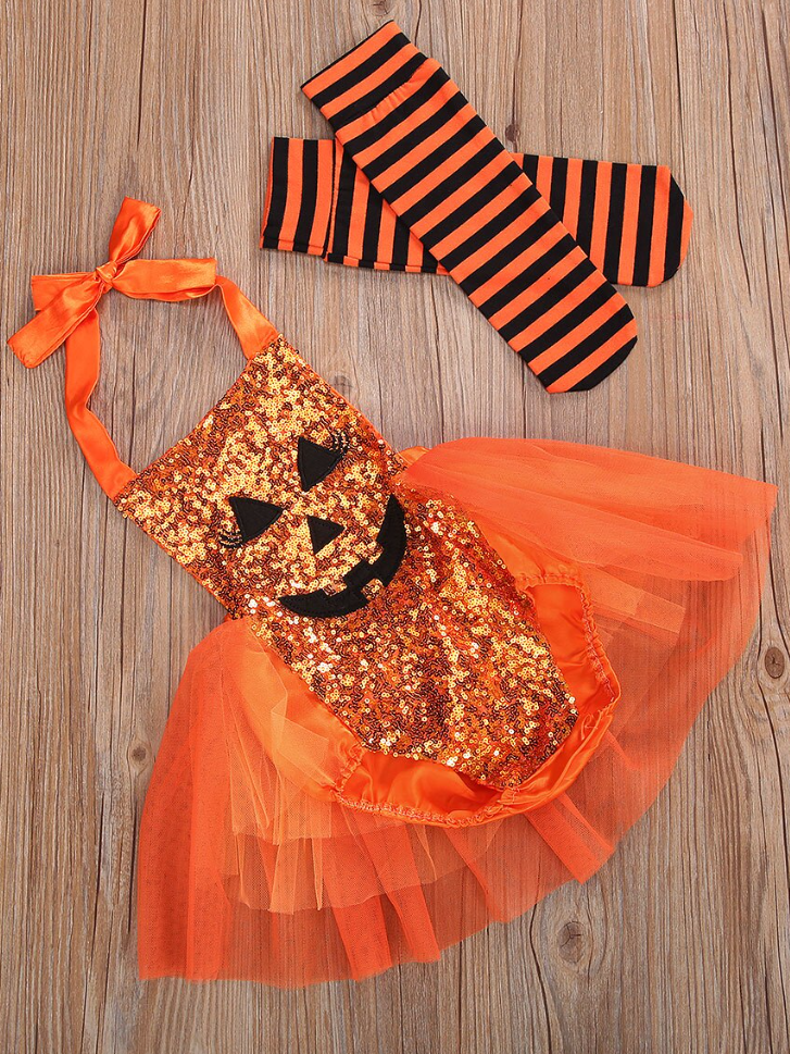 Baby Sequin Jack-O-Lantern Halloween Costume Set - Mia Belle Girls