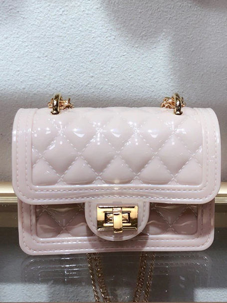 Girls Patent Classy Quilted Jelly Handbag With Chain Strap