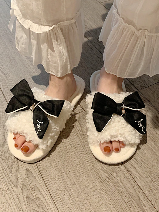 Women's Little Fluffy Bow Slippers By Liv and Mia - Mia Belle Girls