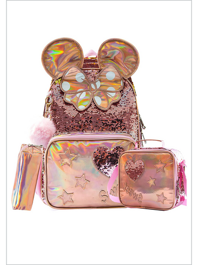 Back To School Bags | Metallic Mouse Backpack Set | Mia Belle Girls
