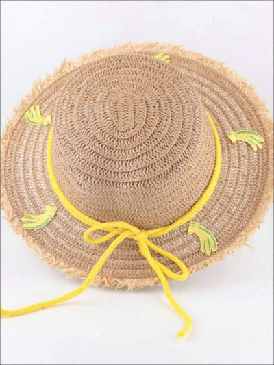 Girls Frayed Edge Fruit Embroidered Straw Hat