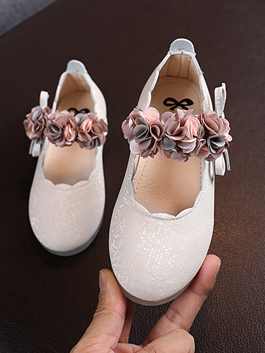 Shoes By Liv & Mia | Floral Arch Ribbon Sparkle Flats - Mia Belle Girls