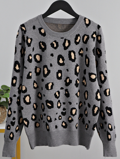 Women's Wilde Cheetah Print Pullover Sweater GreyWomen's Wilde Leopard Print Pullover Sweater Grey