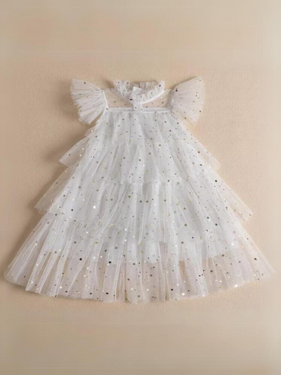 Glowing Girl Star Sequin Tiered Tulle Flower Girl Dress