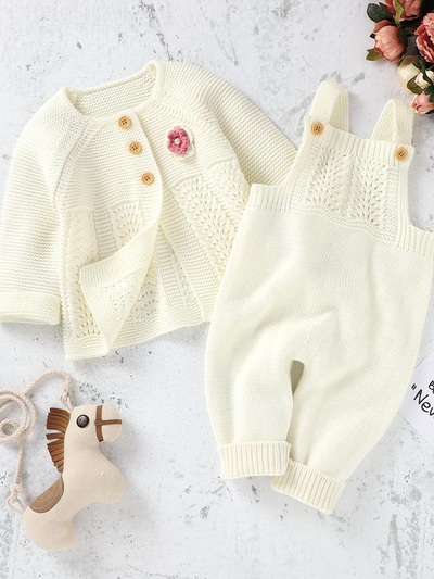 Baby "You're the Knit Girl" Sweater and Jumpsuit Onesie Set Creme