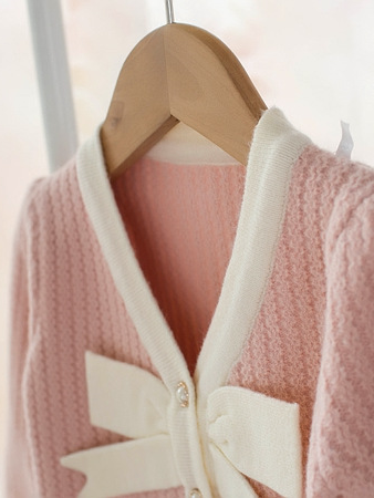 Girls Sweaters | Big Bow Pearl Button Pink Cardigan | Mia Belle Girls