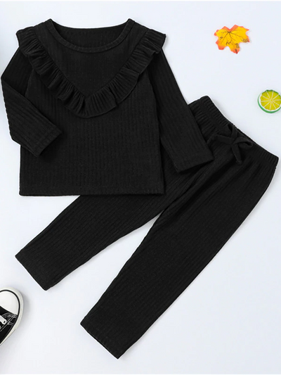Toddler Clothing Sale | Girls Rib Knit Ruffle Top & Lounge Pants Set