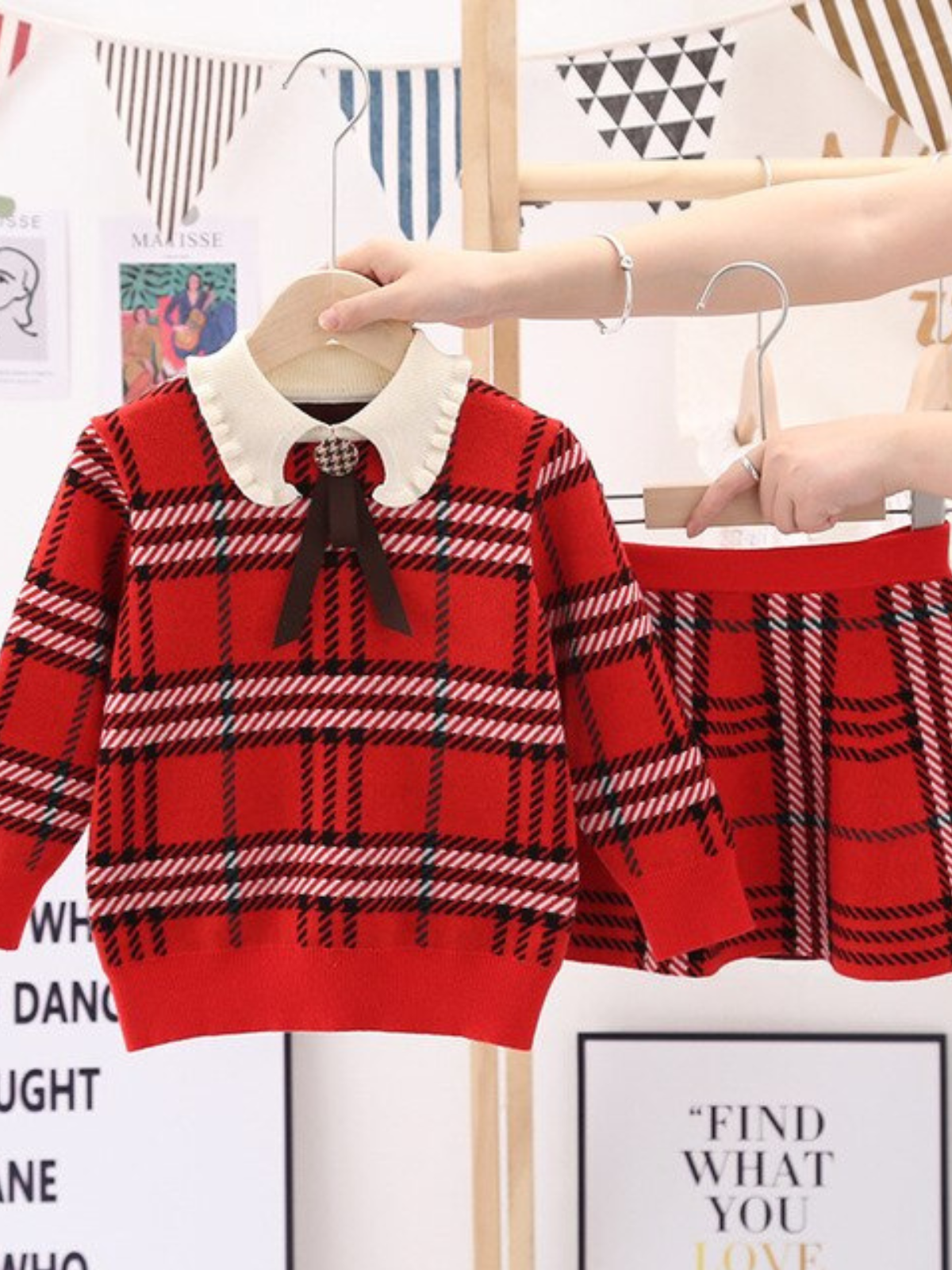 In Luxe With You Red Tartan Knit Sweater Set