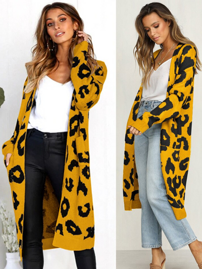 Mommy and Me Leopard Print Knitted Long Cardigan