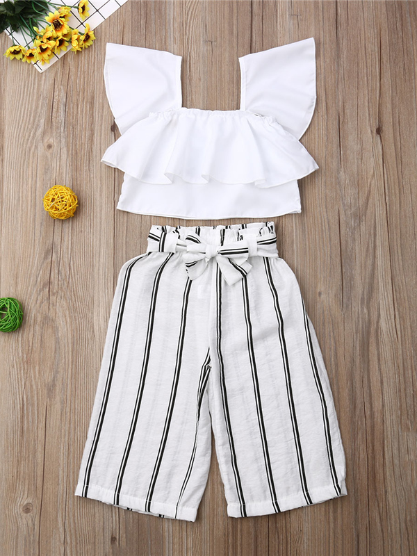 Toddler Spring Outfits | Girls Ruffle Top & Striped Palazzo Pants Set ...