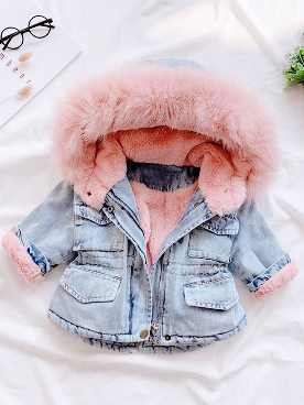 Baby Denim Clothes | Faux Fur Lined Hooded Jacket | Mia Belle Girls