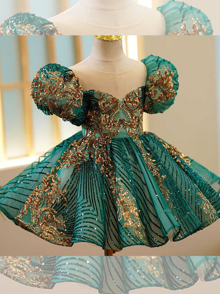 Green & Gold Sequin Dress| Little Girls Formal Dress - Mia Belle Girls
