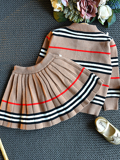 Girls Preppy Chic Set | Striped Cardigan & Skirt Set | Mia Belle Girls
